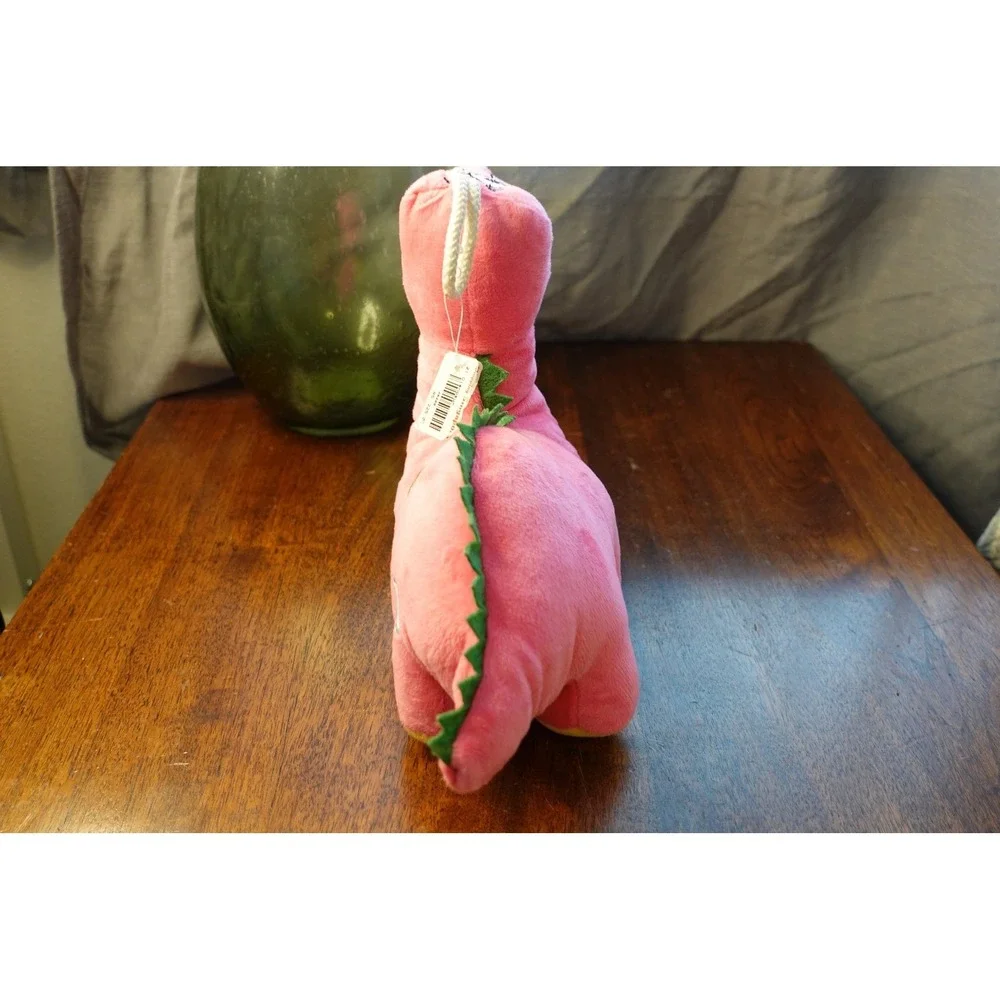 Pink Dinosaur Plush Stuffed Animal Toy with Green‎ Spikes and Yellow Belly NWT